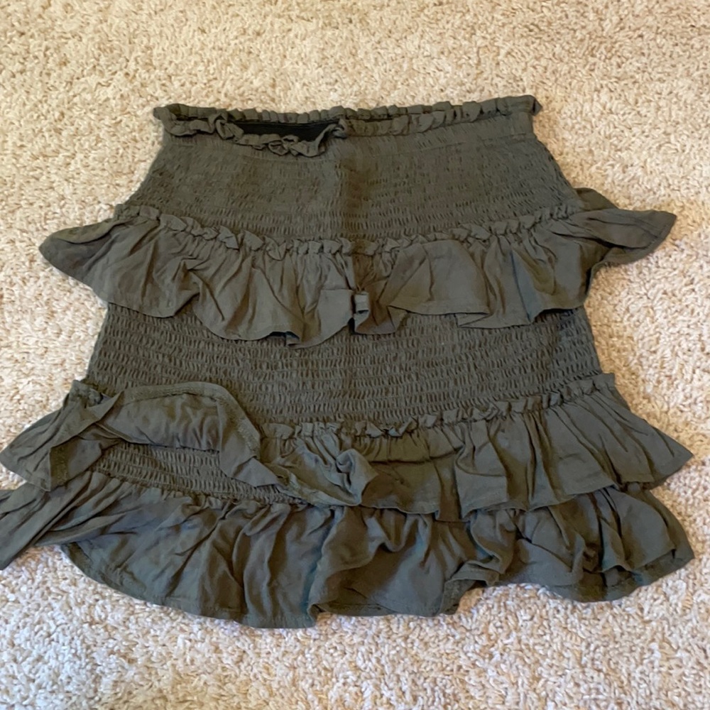 Dark green tiered ruffle mini skirt